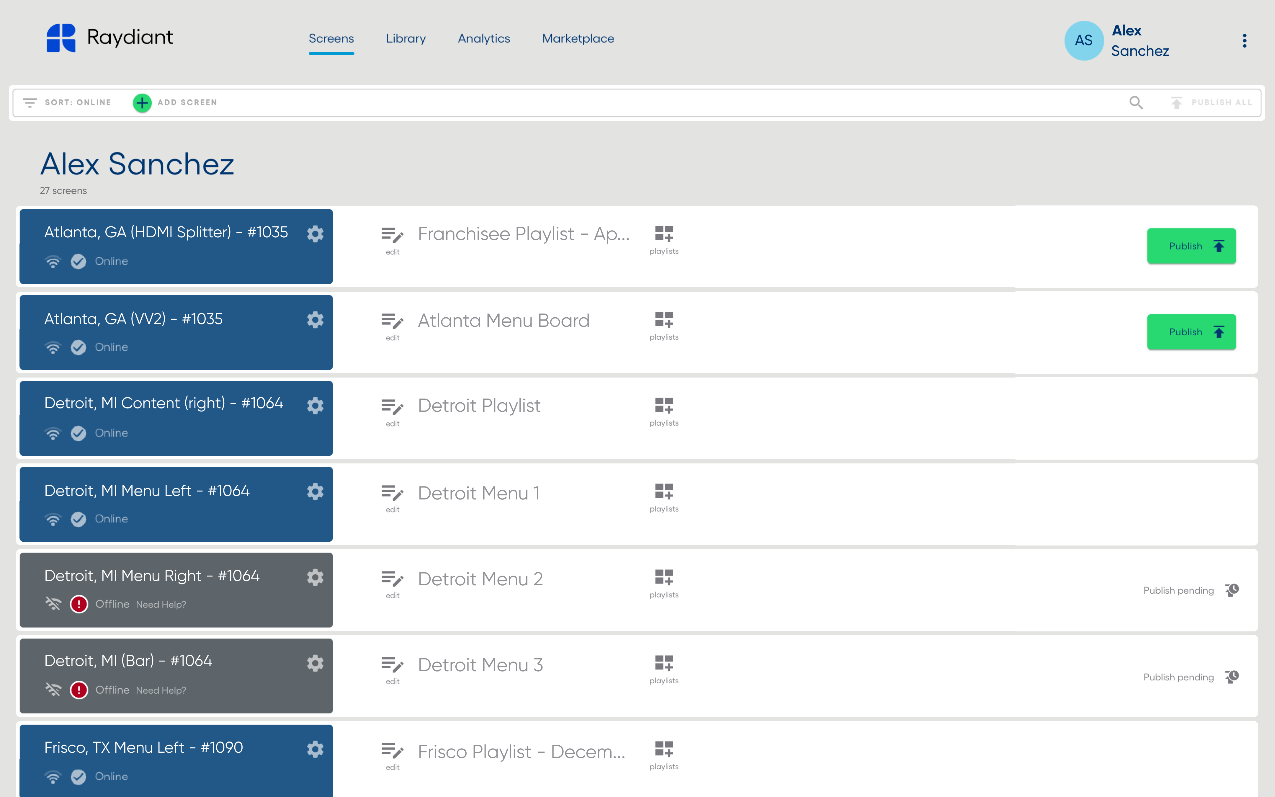 The design of the old Raydiant Dashboard